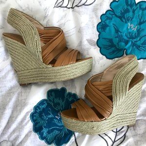 Boutique 9 Tan Leather Espadrille Wedge Sandal